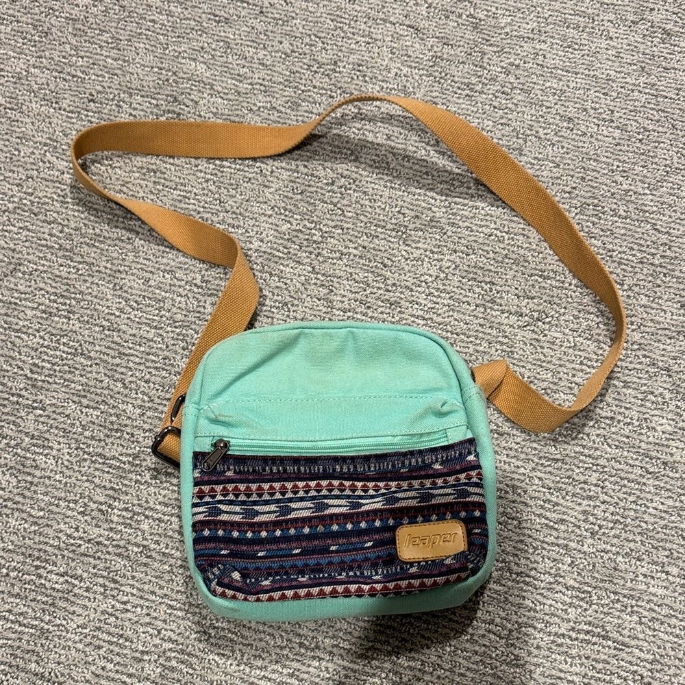 Mint Green Crossbody Bag with Patterned Front Pocket
